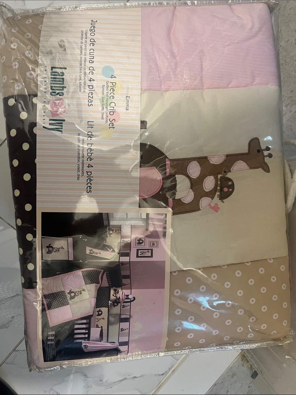 Lambs & Ivy Emma 4-Piece Crib Bedding Set - Pink, Brown, Cream
